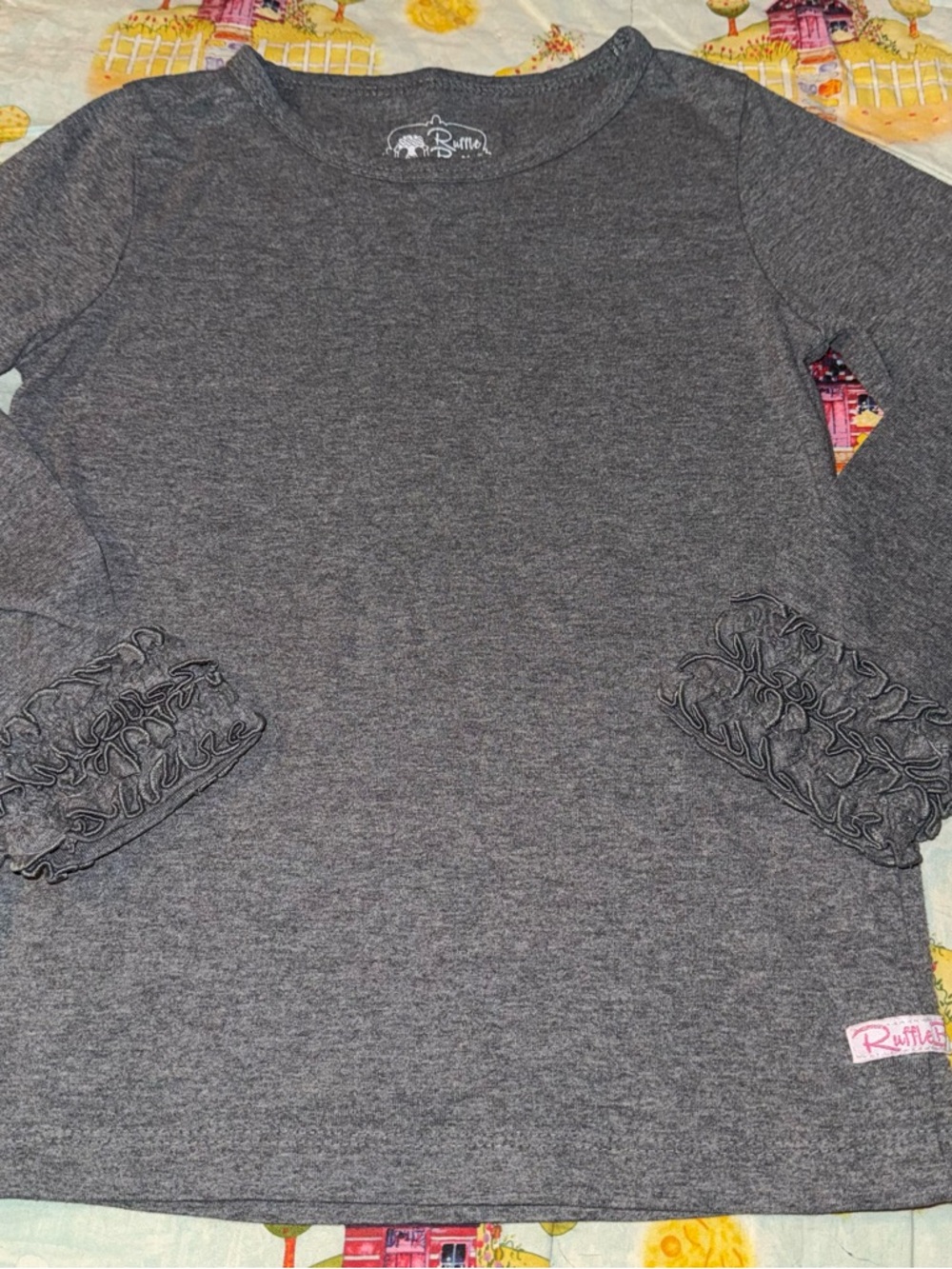 Ruffle Butts Charcoal Gray Long Sleeve Ruffle-Sleeve Tee